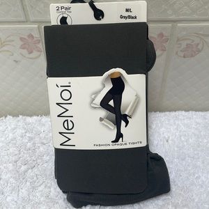 MeMoi Opaque tights 2 pairs grey black Medium Large 5’4” - 6’ up to 175 lbs New